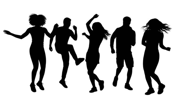 Silhouette group dancing together joyfully isolated on transparent background, Vector