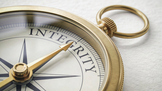 Compass Pointing to Integrity Word - Concept of Moral Direction, Ethics, and Honesty