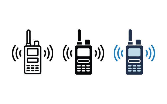 Walkie Talkie Icon Set in Black White and Blue &ndash; Wireless Communication Symbol Collection