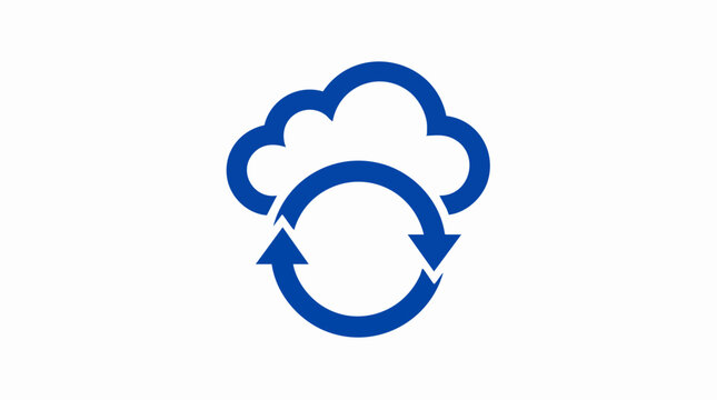 Cloud Computing Synchronization: a minimalist logo symbolizes cloud computing and data synchronization. The cloud and circular arrows suggesting seamless data transfer and constant updates.