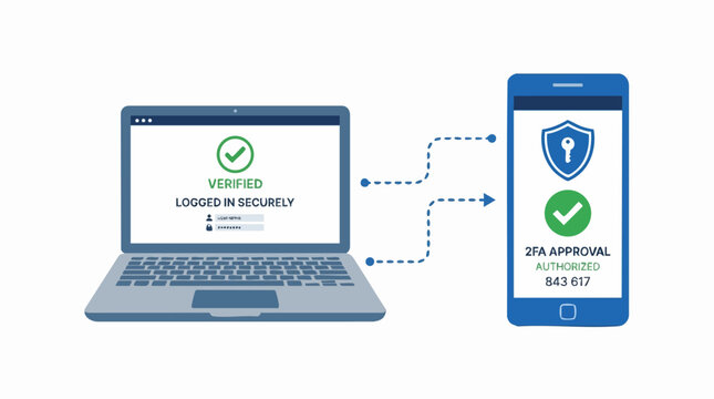 Secure Digital Verification: An illustration portraying the verification process with a computer and smartphone, highlighting security protocols.