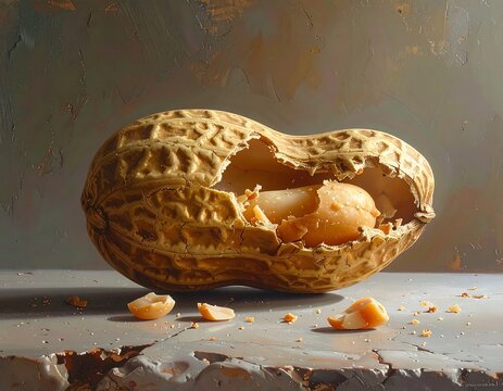 Close-up macro view of a peanut in shell with rich natural texture and warm light. Ideal for healthy snack, organic food, agriculture, and nutrition concepts.