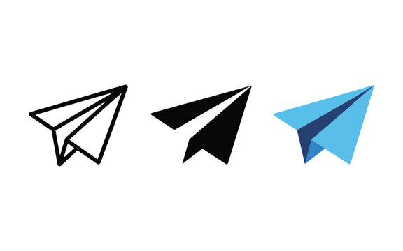 Paper Plane Send Icon Set in Black White and Blue &ndash; Message Sending Symbol Collection