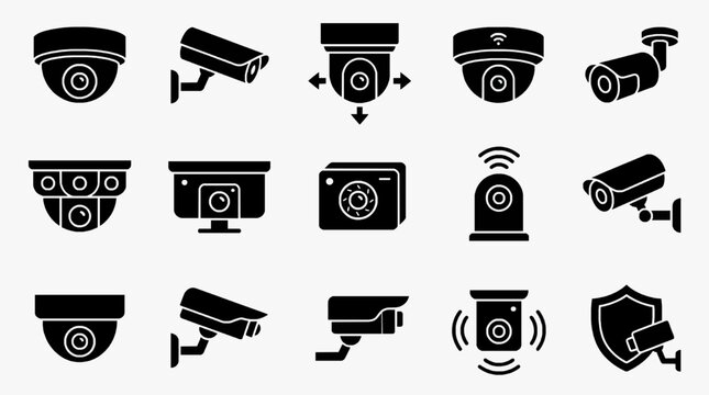 Modern Security Camera Icon Collection for Surveillance, CCTV, and Smart Monitoring Apps