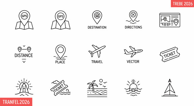 Travel icons with various symbols.