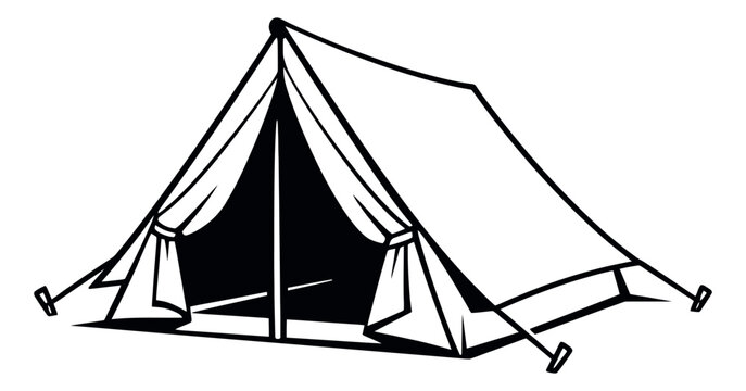 Simple line art illustration of a tent depicting outdoor shelter for camping