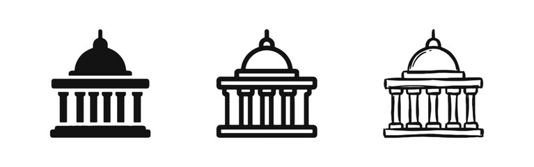 Government Building Icon Set - Court, Capitol, or Museum Neoclassical Architecture © drawing lines