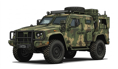Rugged army car vector illustration with camouflage design, military wheels, and tough exterior for military use © SEFADULISLAM