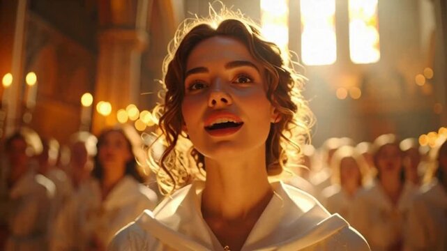 Junge Frau sing in einer Kirche