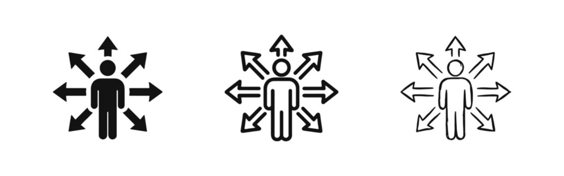 Decision and Direction Icon Set - Person with Multiple Arrows