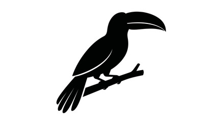 Fototapeta premium Stylized black toucan silhouette on a branch, a simple yet striking graphic icon of tropical wildlife