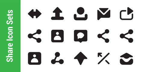 Fototapeta premium Professional collection of website interface icons including share network and communication buttons for apps.