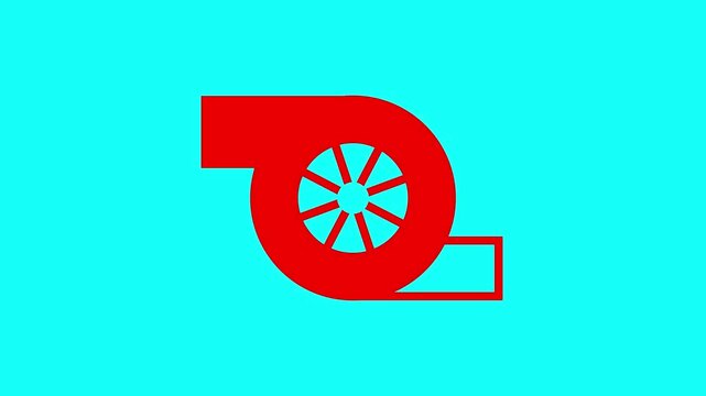 red Automotive turbocharger icon isolated on blue background.