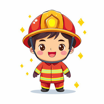 Cute cartoon fireman in uniform.
