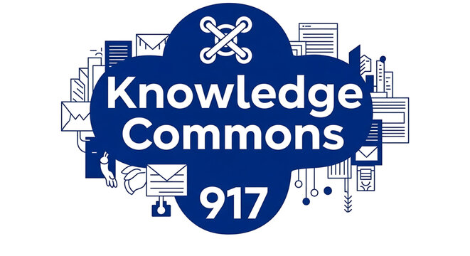 Knowledge commons 917 logo with abstract digital icons and communication symbols