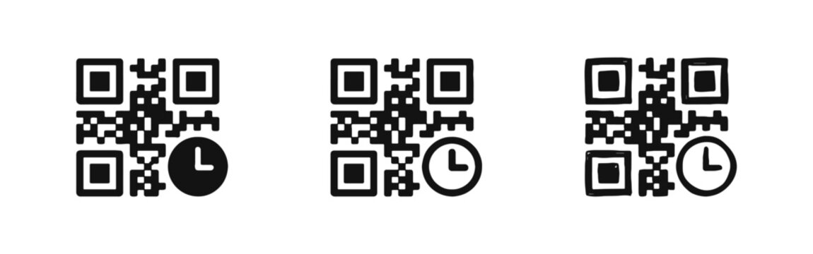 QR Code with Time Limit Icon Set - Expiration and Temporary Access in Glyph, Outline, and Sketch Styles