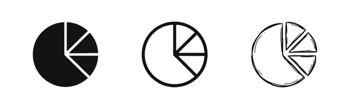 Pie chart data visualization icons in various graphic styles
