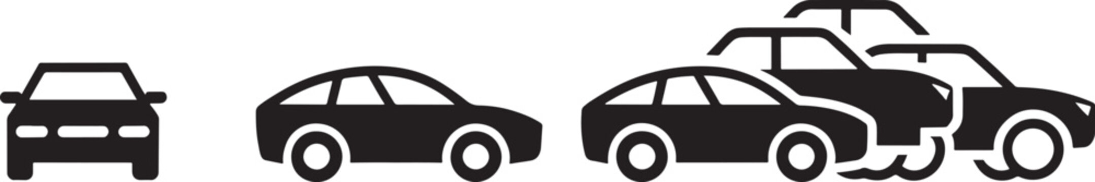 Simple Black Car Icons in Row, Traffic Jam Concept, Minimalist Vector Illustration