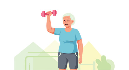 Naklejka premium Happy elderly woman exercising with dumbbell senior fitness concept, Generative AI.
