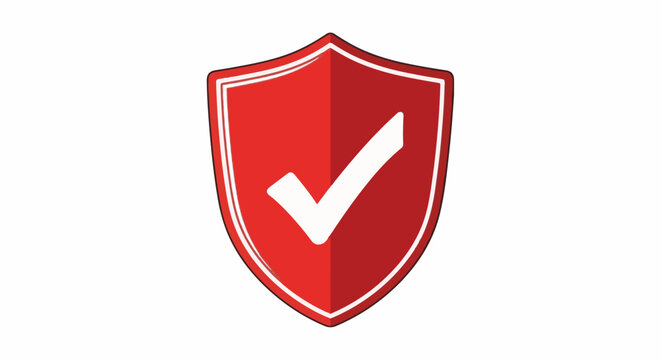 Red shield with white checkmark, symbolizing security and approval