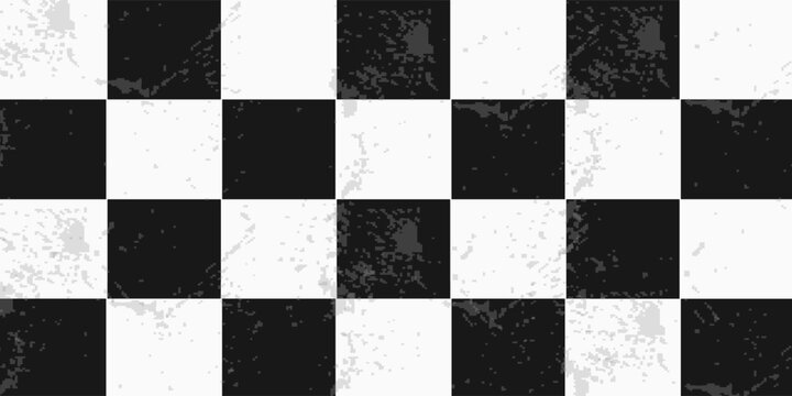 Seamless black and white checker or chess board marble tile background texture.
