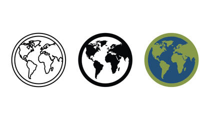 World map icons linear filled and colored variations representing global connection and geography on white background vector © TARU