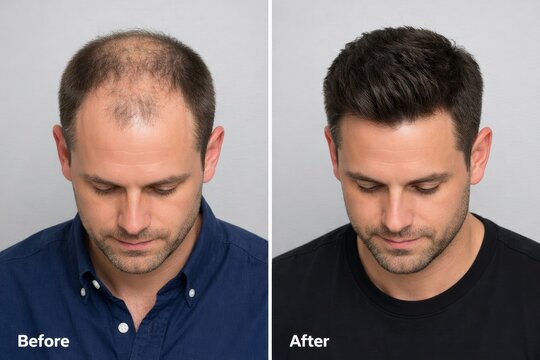 Before-after hair transplantation result improvement. Ai generative