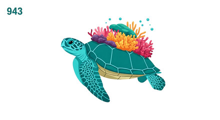 Fototapeta premium Sea turtle with coral reef on its shell