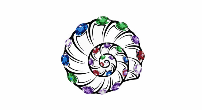 Swirling spiral design adorned with colorful faceted gemstones