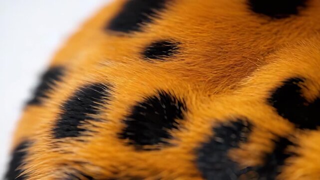 Detailed macro view of orange animal fur with distinct black rosette spots and visible hair texture pattern