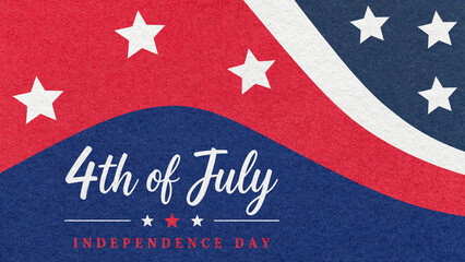 Fototapeta premium 4th of July Independence Day greeting card background with red white blue stars and waves in flat paper banner