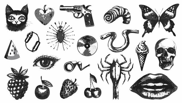 assorted objects collection monochrome sketch illustration with a white background high quality professional detailed modern elegant stylish clean