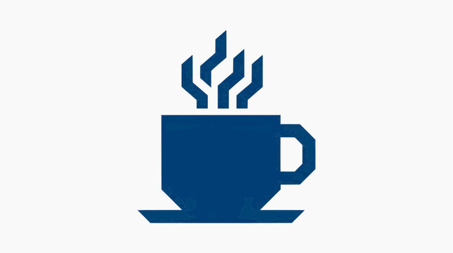A stylish vector illustration of a steaming cup of beverage. The blue graphic conveys the warmth and comfort associated with a moment of pause or refreshment.