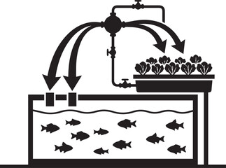 Fototapeta premium Aquaponics System Fish Plants Loop Silhouettes
