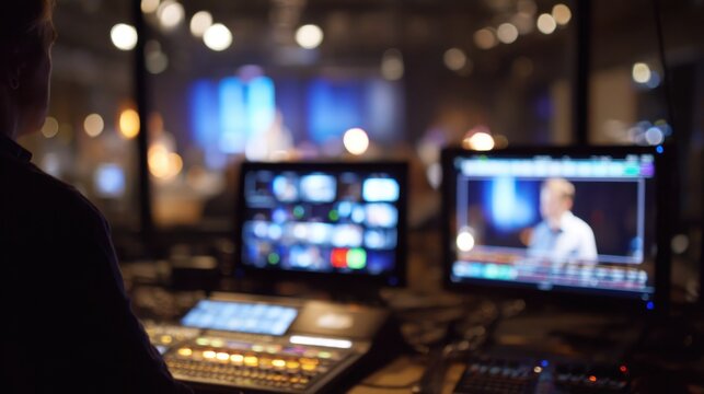 Video production control room with live broadcast