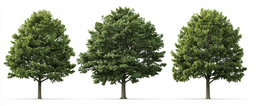 Quercus robur side view evokes tranquility in urban spaces against a pristine white backdrop