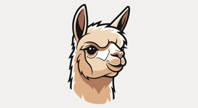Stylized illustration of a llama head facing right, cream and brown tones