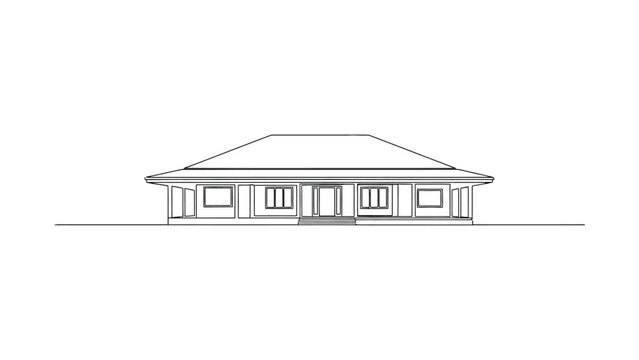 Single story house front elevation drawing.