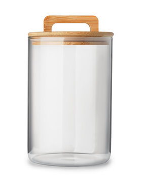 Empty glass storage jar with bamboo lid