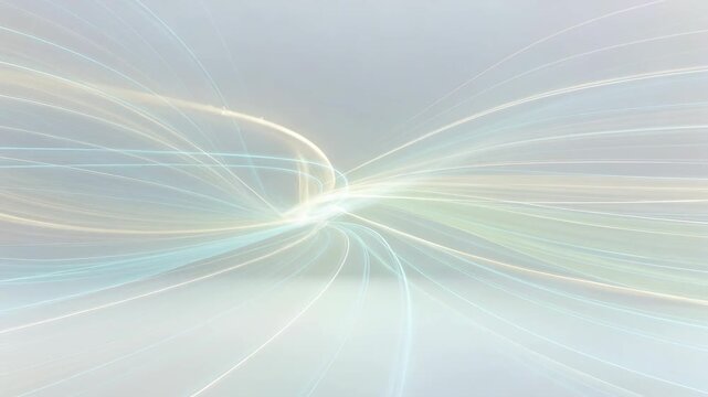 Soft glowing light trails in abstract style over a pale gradient background, expressing motion and energy concept