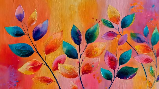 oil painting, abstract leaves, warm colors, wall art