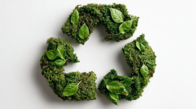 Green recycling symbol isolated on white background, eco-friendly concept for environmental awareness and sustainable practices