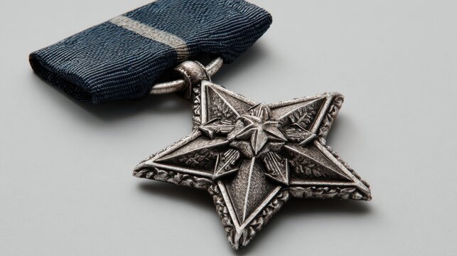 Military medal with star isolated on white background, award symbolizing valor and honor