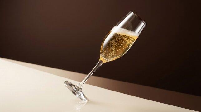 Elegant Champagne Glass Tilted on Contemporary Minimalist Surface