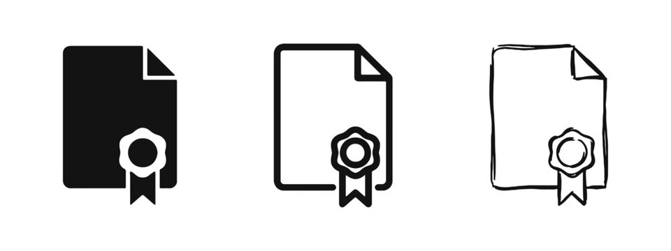 Certificate or Diploma Icons Set, Document with Seal of Approval, Award and Quality Symbols