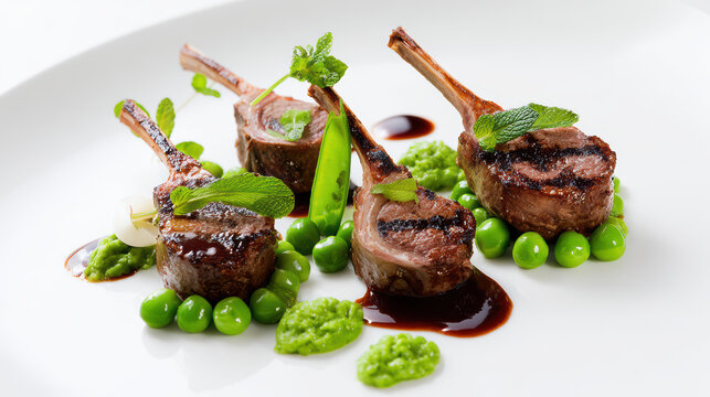 grilled lamb chops with mint gel and pea puree