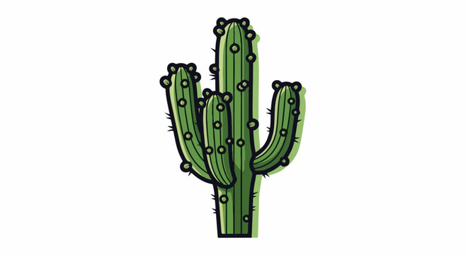 A cartoon drawing of a tall, multi-branched, green cactus with a yellow outline