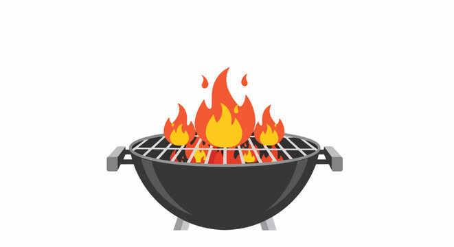 Fire Burning in a Black Grill.