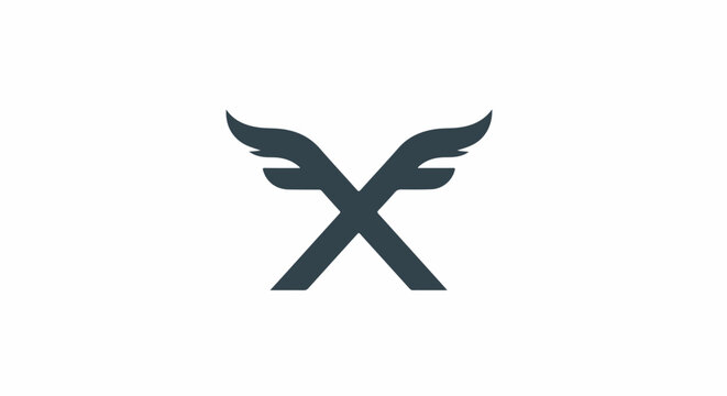 A dark gray letter X with stylized wings on each side, isolated on white