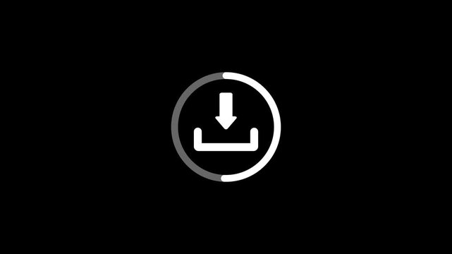 High resolution 4K motion graphics of digital file download progress bar with circular loading indicator and arrow icon isolated on black background for user interface, 4k animation video.